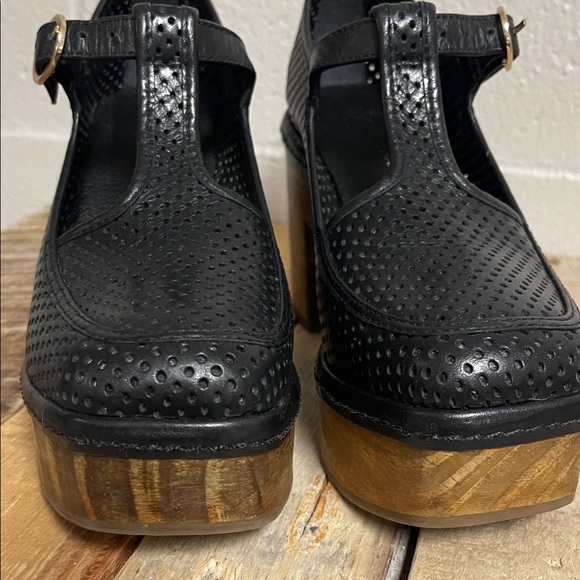 Matisse Black Perforated Platform Mary Jane’s with Wood Heel - Picture 7 of 11